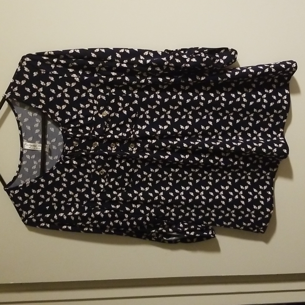 Navy blue blouse with birds- size large